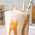 milkshake with caramel in glass