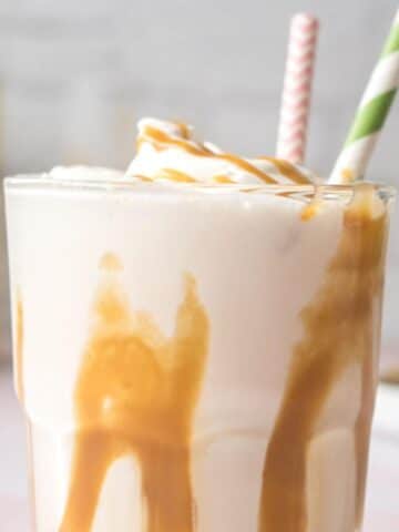 milkshake with caramel in glass