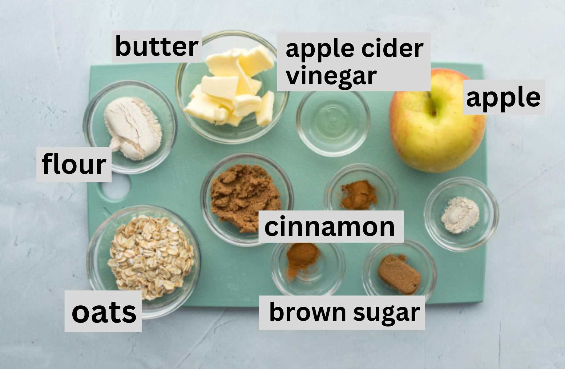 apple crisp ingredients on cutting board