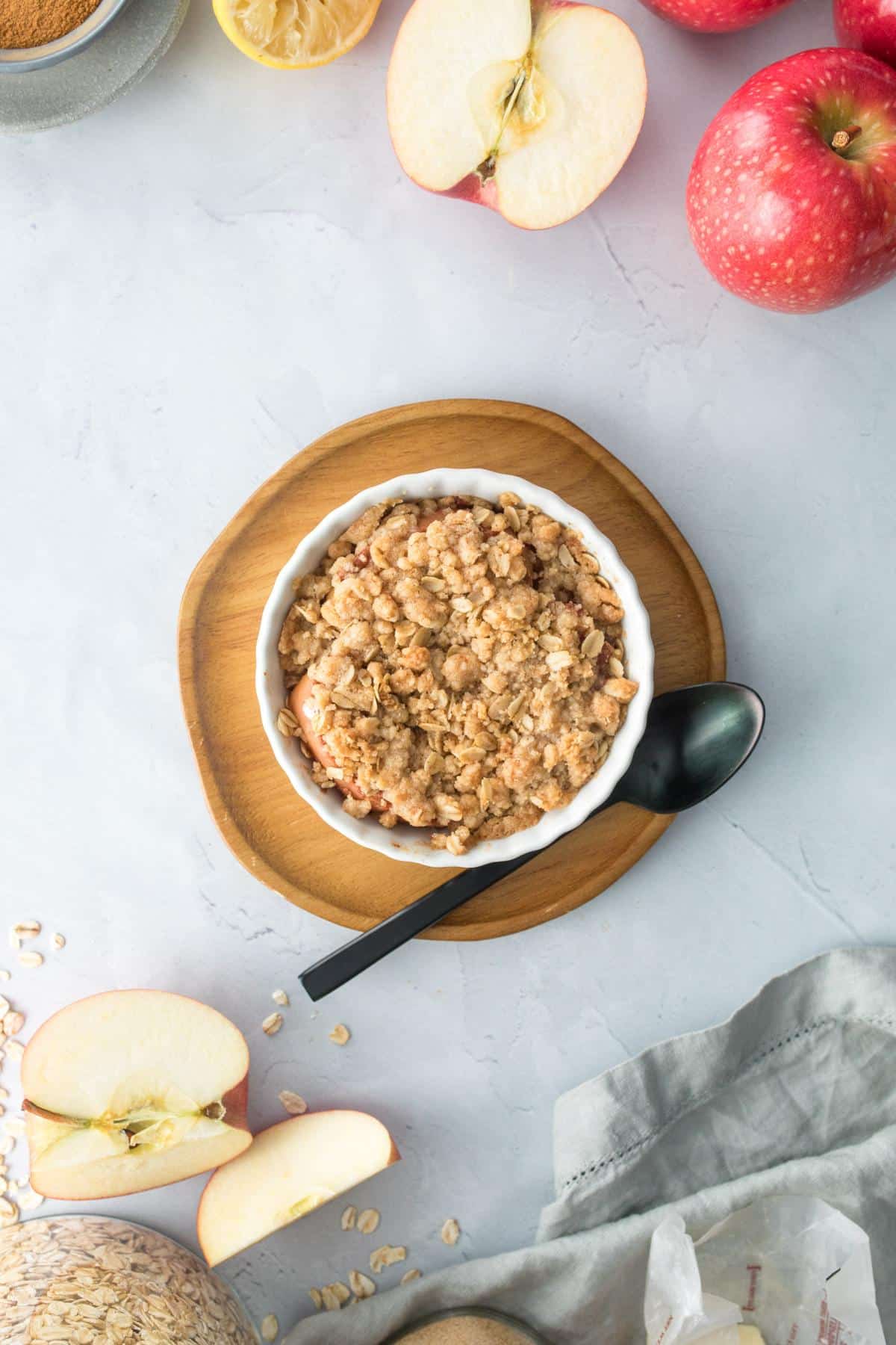 baked apple crumble in dish