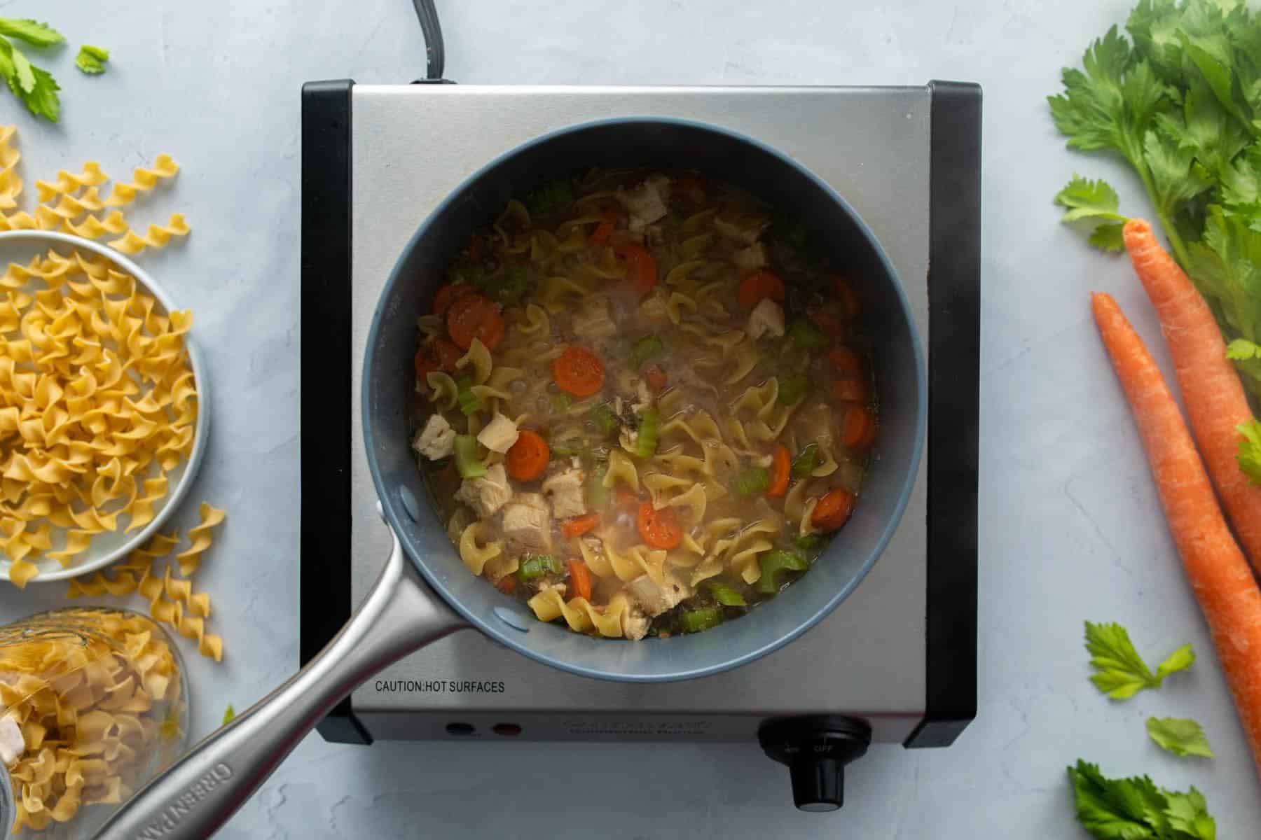 chicken noodle soup in pot