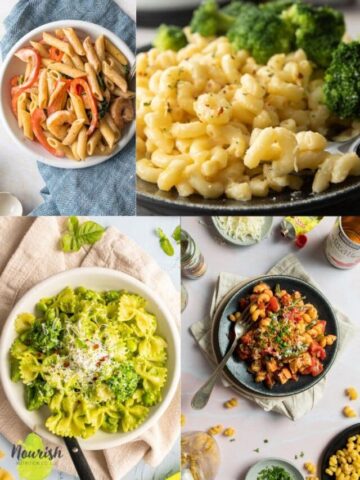 collage of four plates of pasta