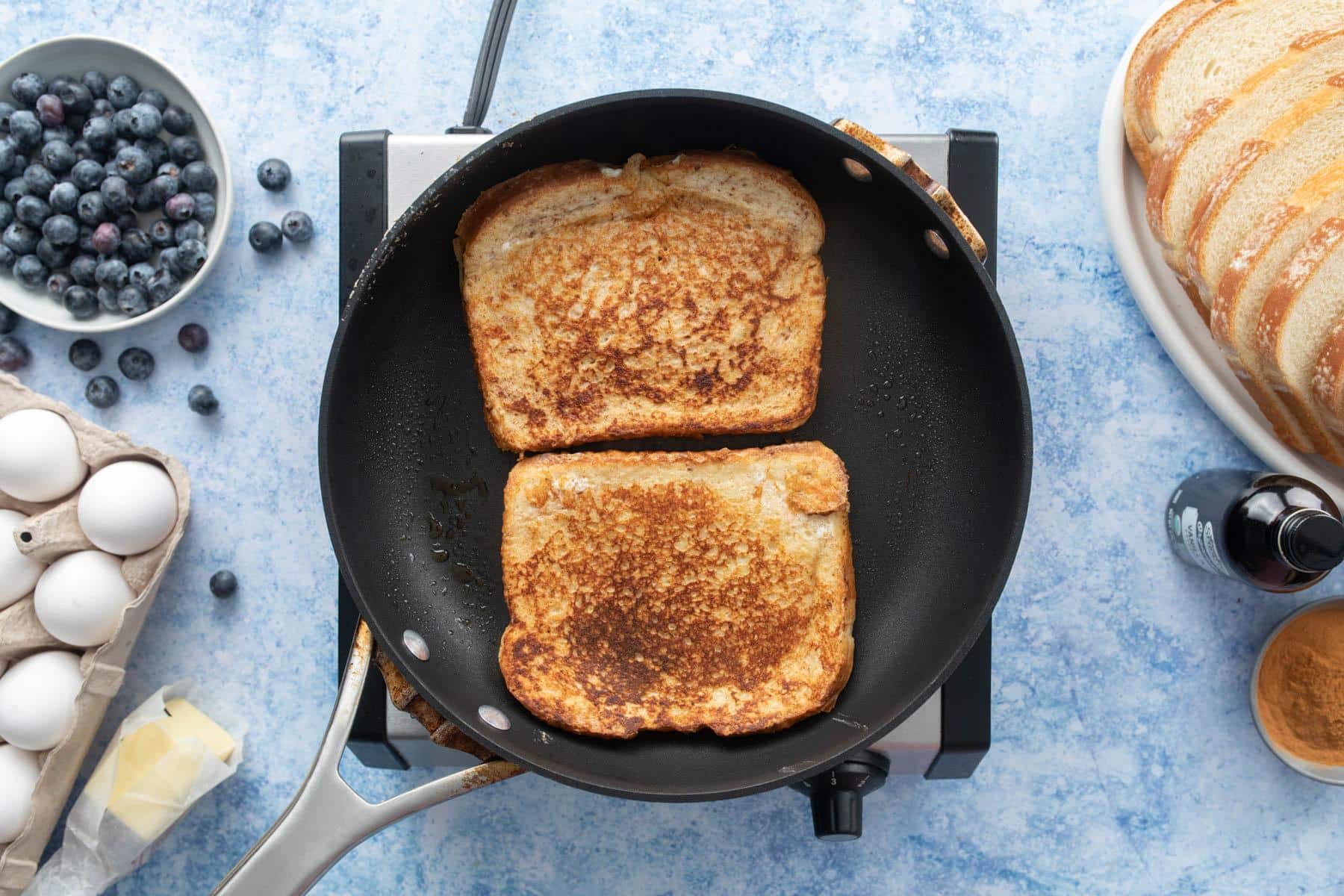 cooked french toast in pan