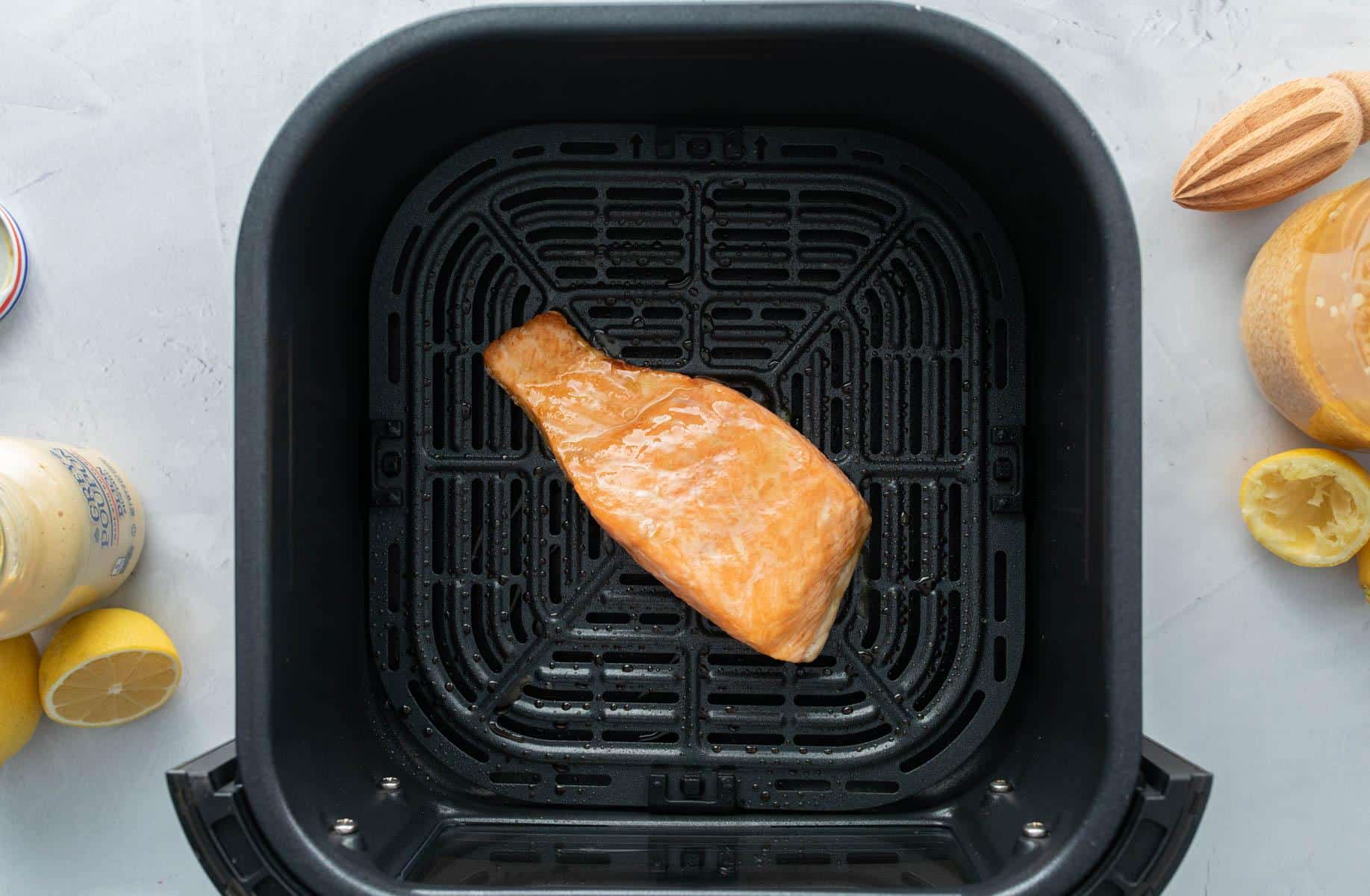 glazed salmon filet in air fryer basket