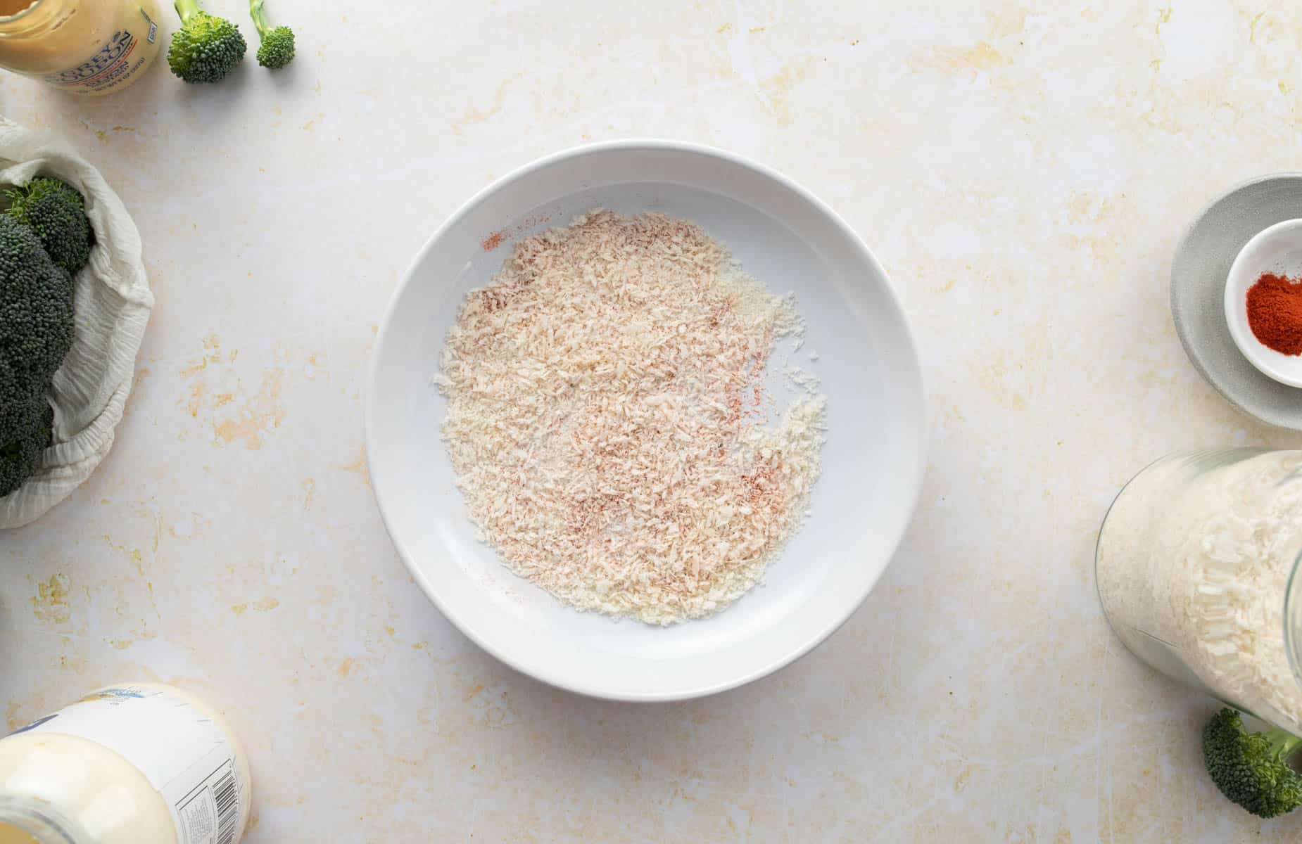 panko and seasonings in shallow bowl