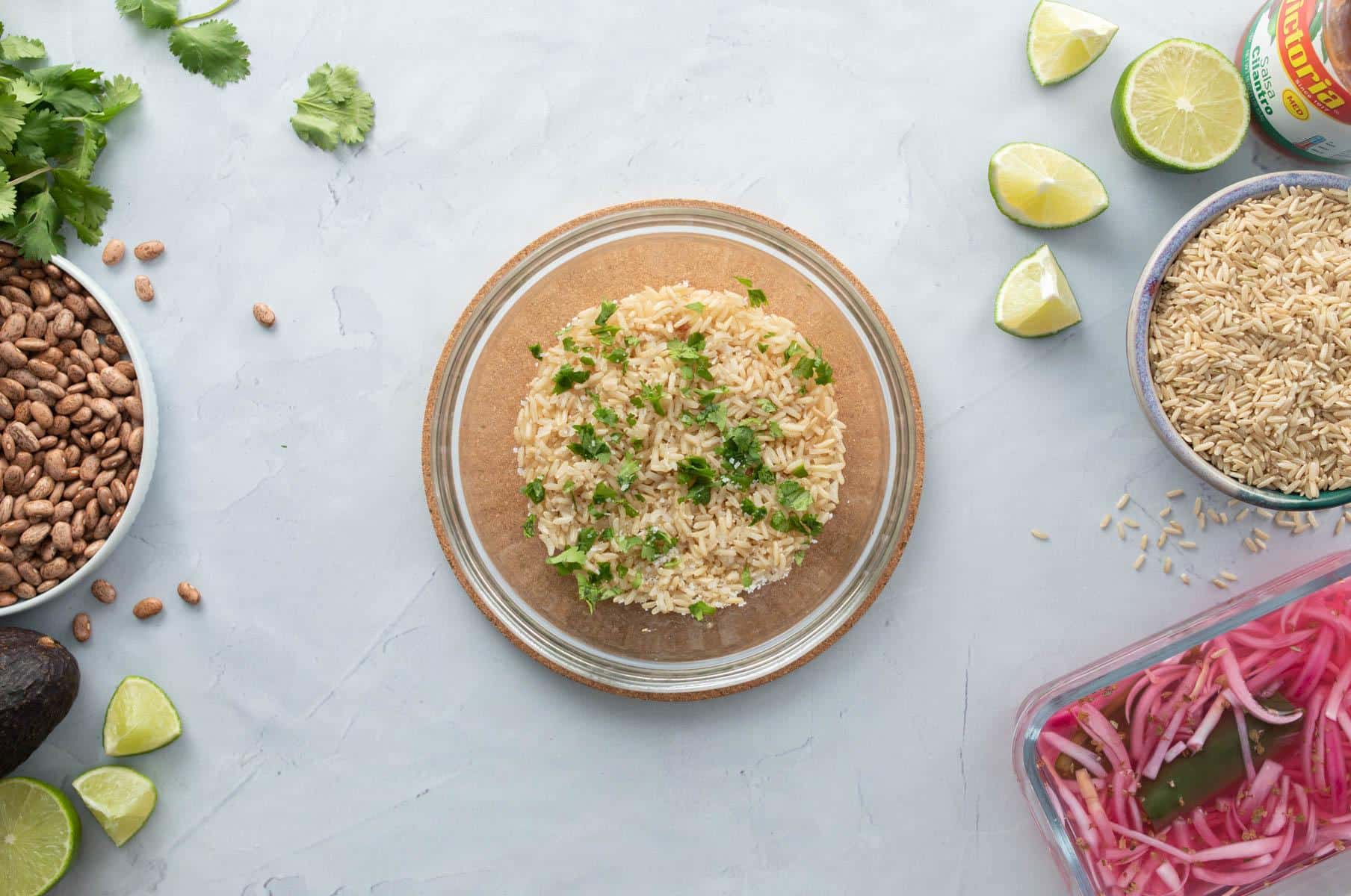 brown rice with cilantro in bowl
