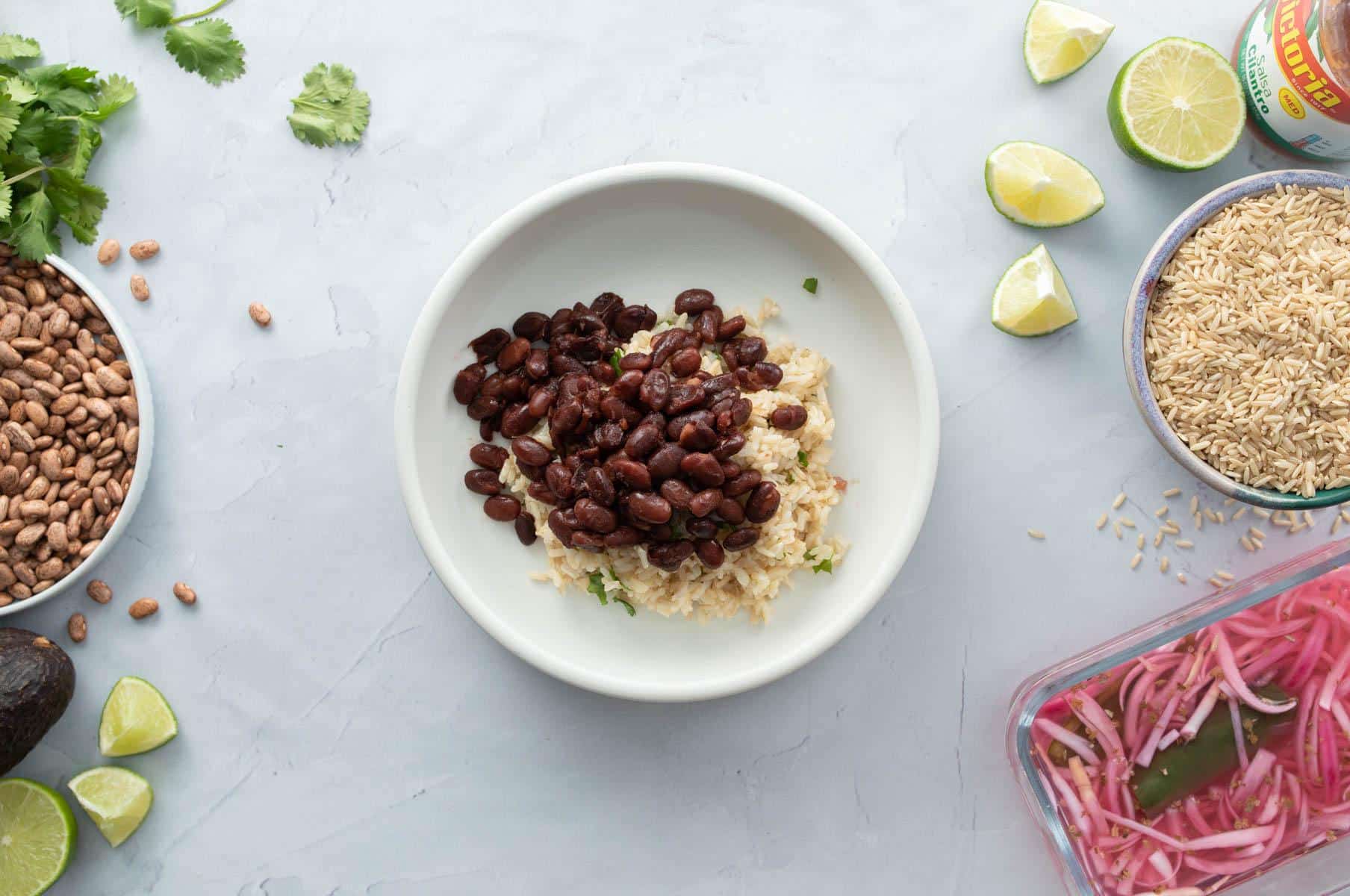 bowl of brown rice and beans