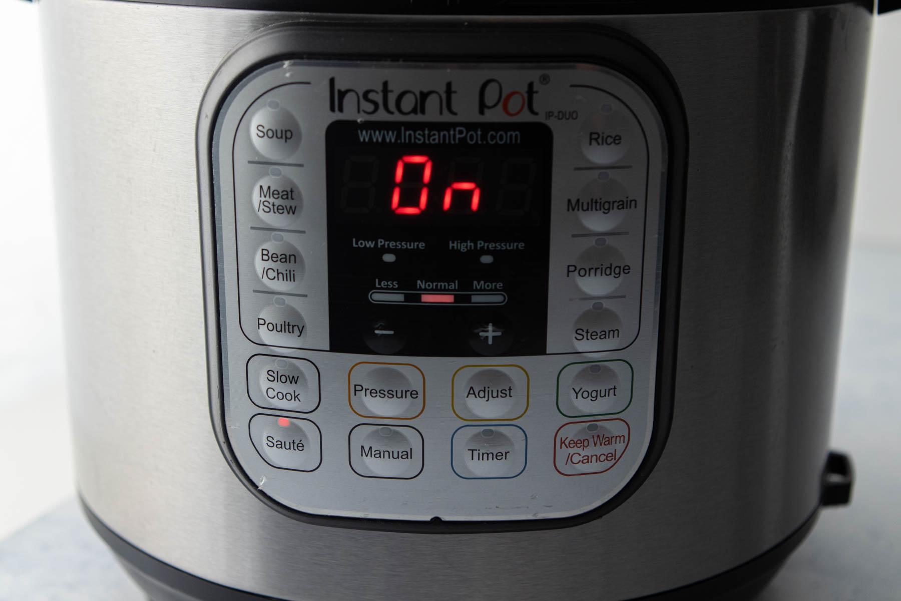 Instant Pot settings, saying ON
