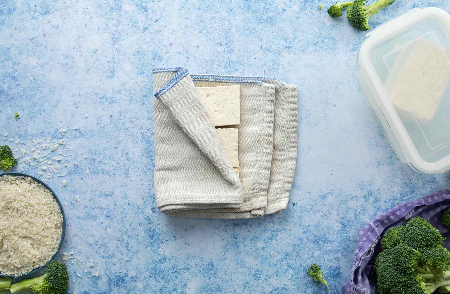 sliced tofu in a white towel