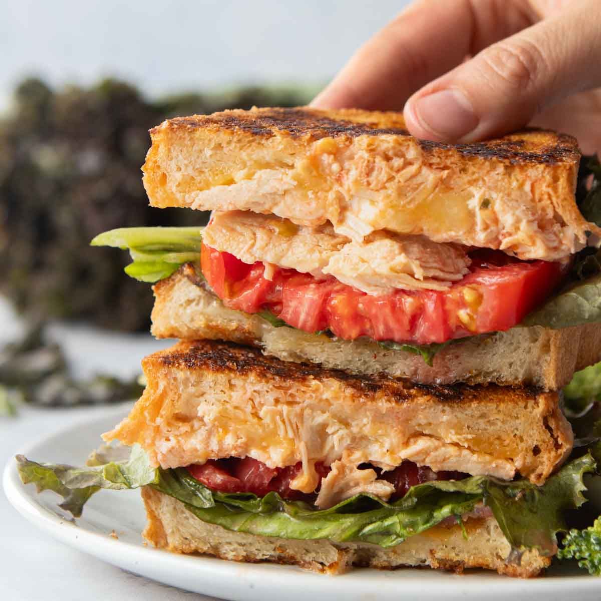 chicken sandwich slices, stacked