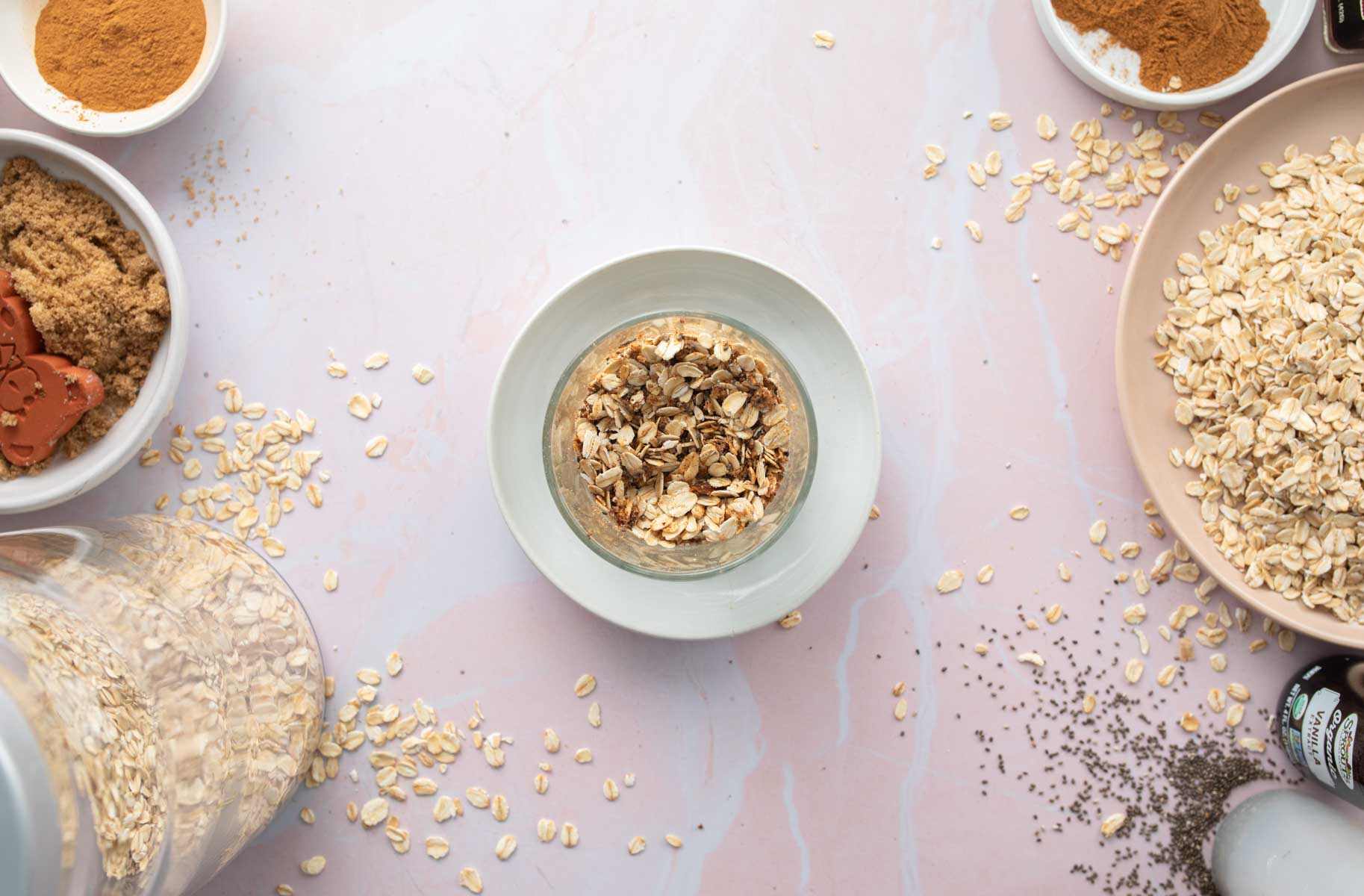 oats, toppings in glass