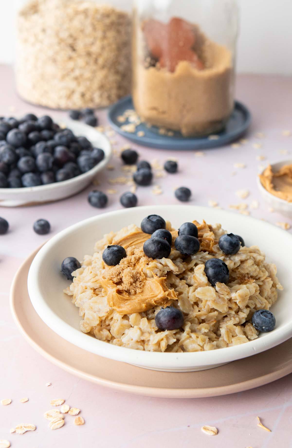 single serving oatmeal with toppings in bowl