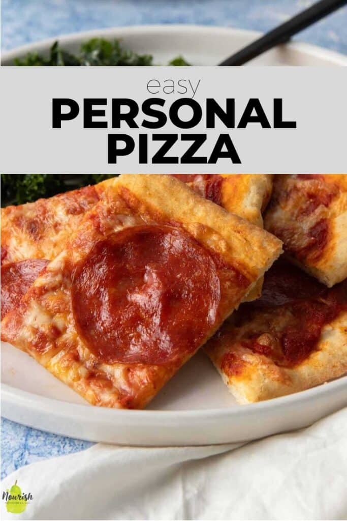 slices of pepperoni pizza on plate, with text overlay
