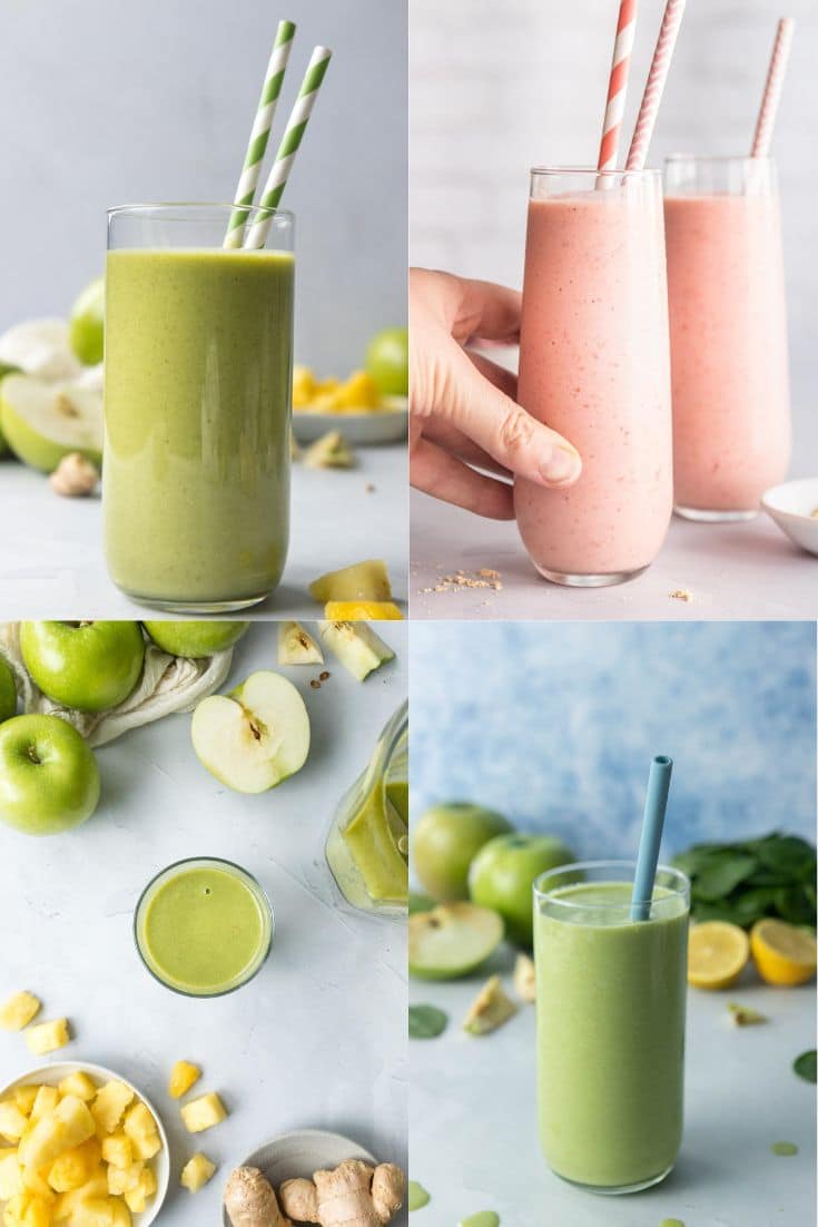 collage of smoothies in glasses