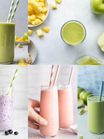 five smoothies in a collage